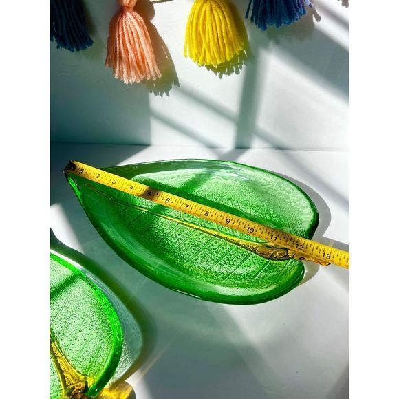 🎉hp🎉vintage Art Glass Leaf Nesting Plates by Dynasty Gallery 14”&10 Green Gold - Picture 8 of 8